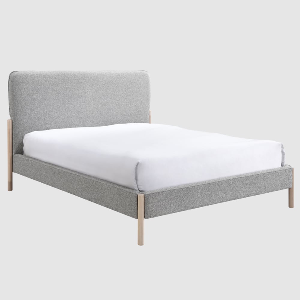 Covington Fabric King Size Bed With Wooden Legs In Steel Grey
