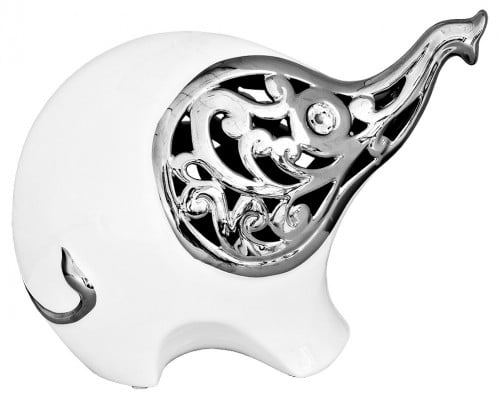 Elephant Sculpture In White And Silver | Bed Sava