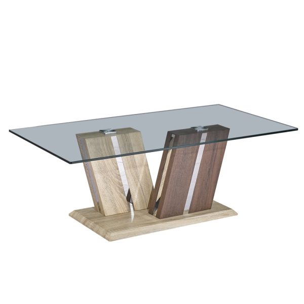 Craven Clear Glass Coffee Table With Dark And Light Wooden Base | Bed Sava