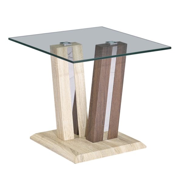 Craven Clear Glass End Table With Dark And Light Wooden Base | Bed Sava