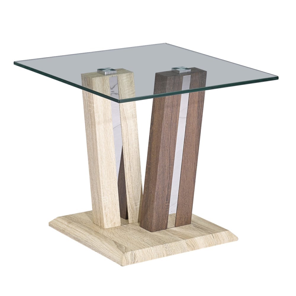 Craven Clear Glass End Table With Dark And Light Wooden Base