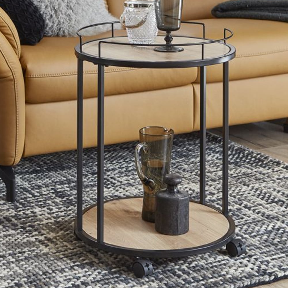 Creek Wooden Drinks Serving Trolley In Oak And Black
