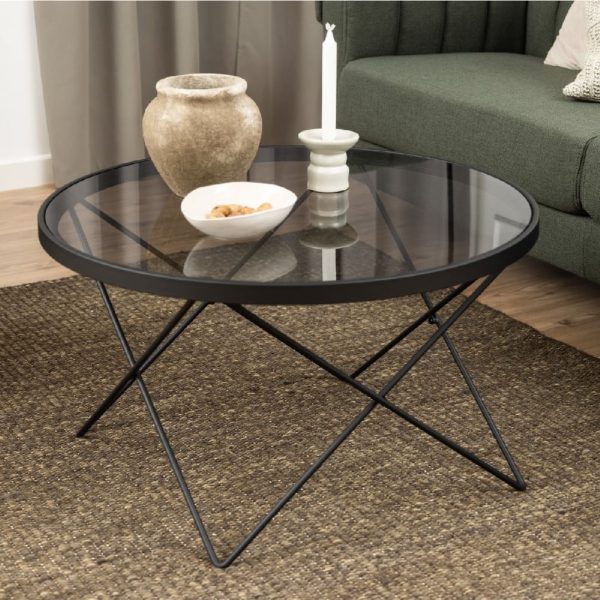 Crete Smoked Glass Coffee Table With Black Frame | Bed Sava
