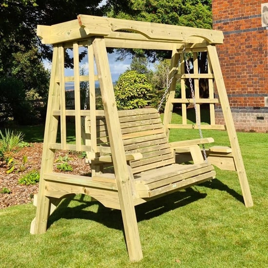 Cretila Small Wooden Garden Swing Seat In Natural