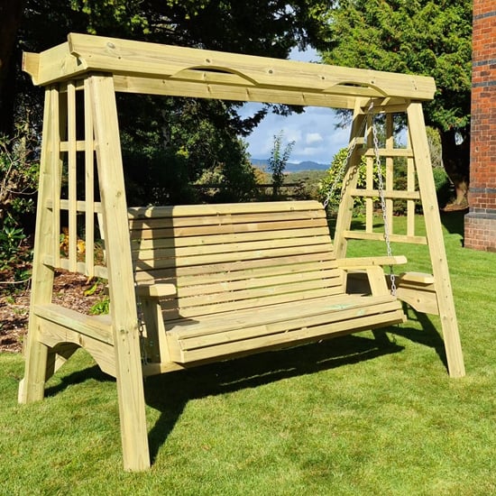 Cretila Large Wooden Garden Swing Seat In Natural
