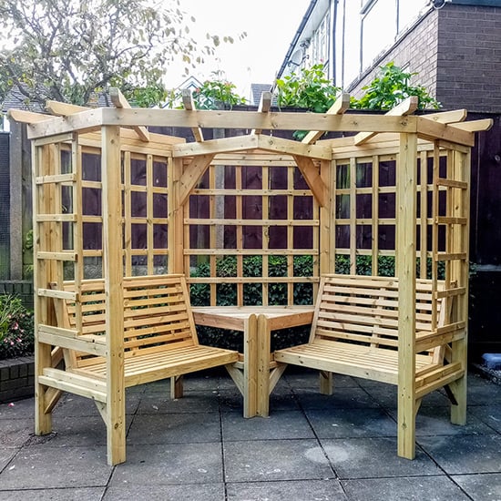 Cretone Corner Wooden Garden Seating Shelter In Natural