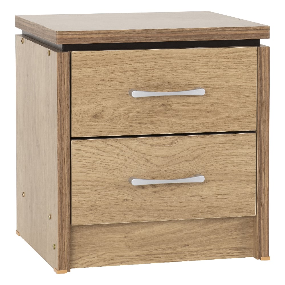 Crieff Wooden Bedside Cabinet With 2 Drawers In Oak And Walnut