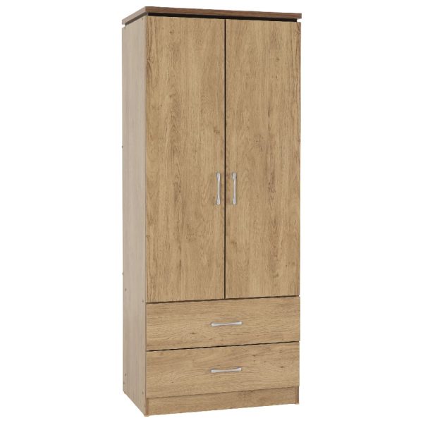 Crieff Wooden Wardrobe With 2 Doors 2 Drawers In Oak | Bed Sava