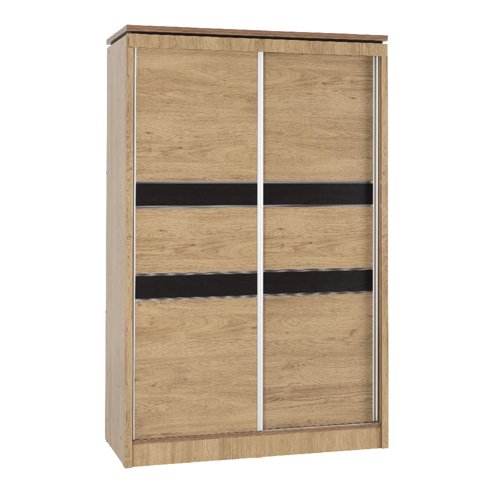 Crieff Wooden Wardrobe With 2 Sliding Doors In Oak And Walnut