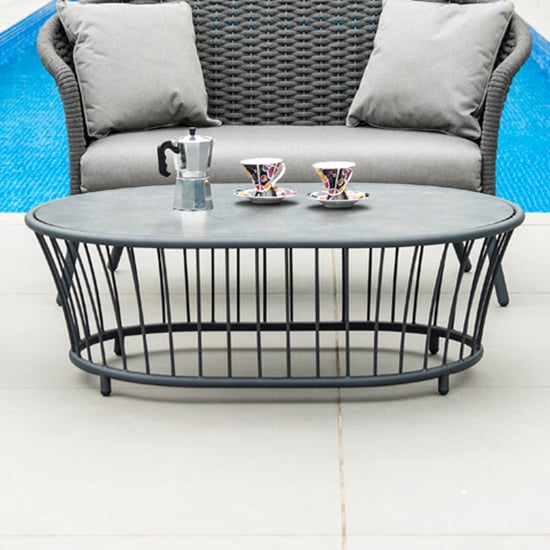 Crod Wooden Garden Coffee Table With Aluminium Frame In Grey