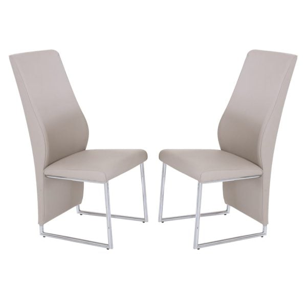 Crowley Champagne Leather Dining Chairs With Chrome Legs In Pair | Bed Sava