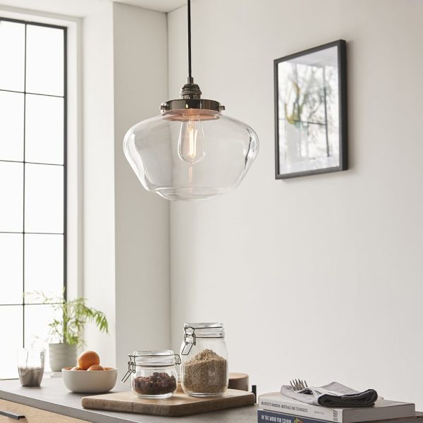 Crowley Clear Glass Pendant Ceiling Light In Bright Nickel | Bed Sava