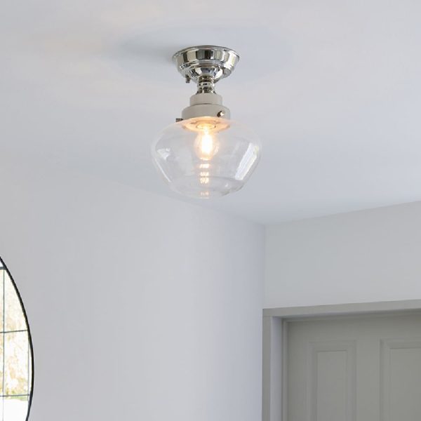 Crowley Clear Glass Semi Flush Ceiling Light In Chrome | Bed Sava