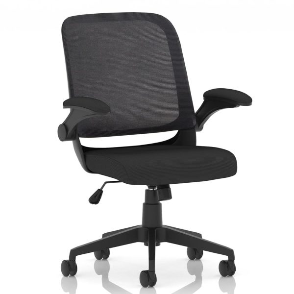 Crowley Fabric Office Chair With Folding Arms In Black | Bed Sava