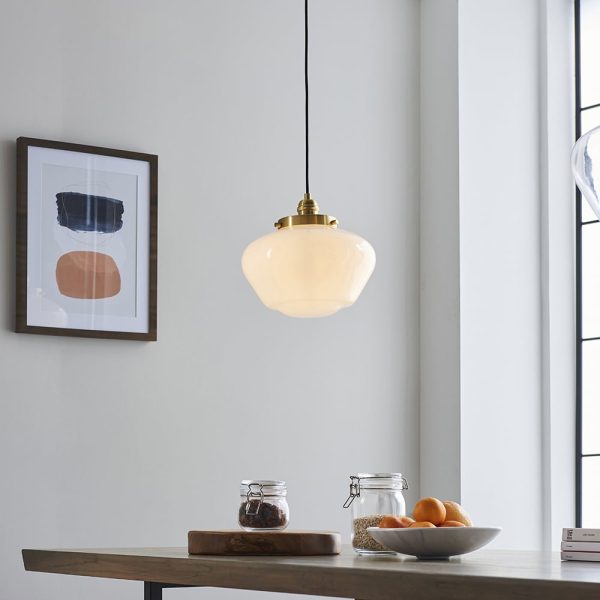 Crowley Opal Glass Pendant Ceiling Light In Antique Brass | Bed Sava