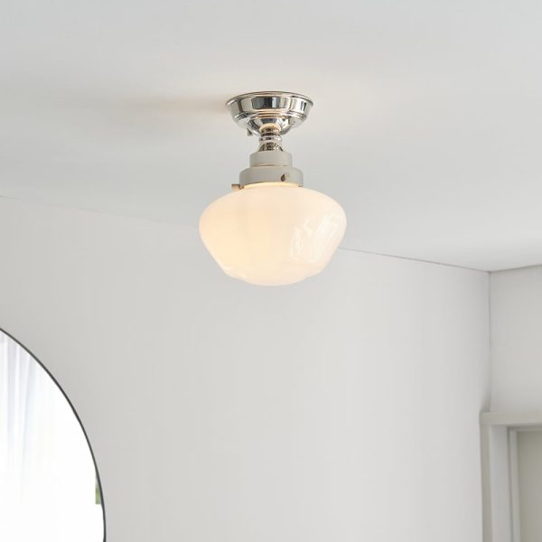 Crowley Opal Glass Semi Flush Ceiling Light In Bright Nickel | Bed Sava
