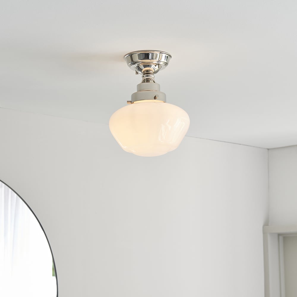 Crowley Opal Glass Semi-Flush Ceiling Light In Bright Nickel