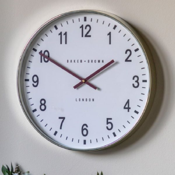 Cudahy Glass Round Wall Clock In Chrome | Bed Sava