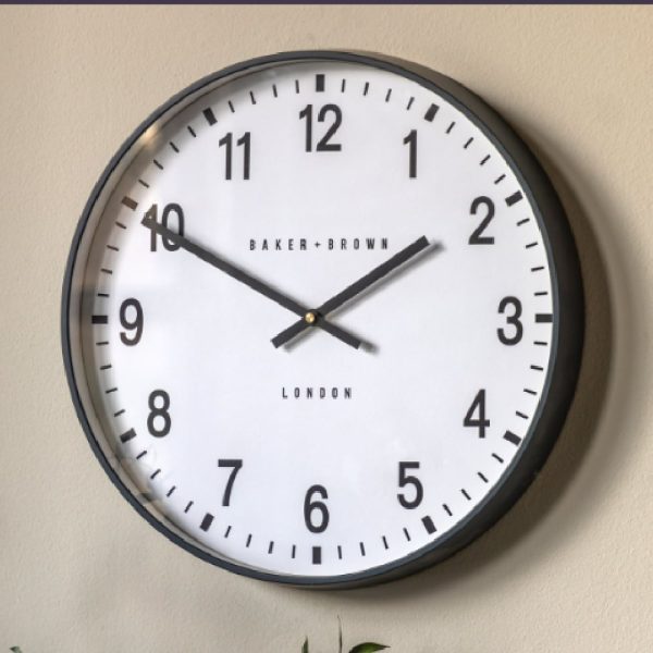 Cudahy Glass Round Wall Clock In Grey | Bed Sava