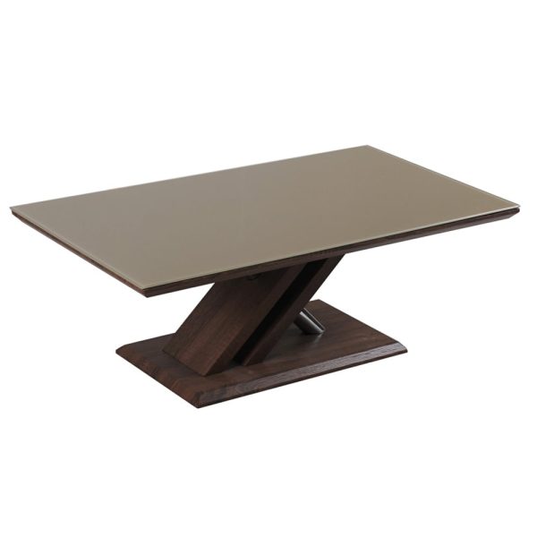 Cudahy Khaki Glass Coffee Table With Dark Wooden Base | Bed Sava