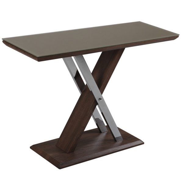 Cudahy Khaki Glass Console Table With Dark Wooden Base | Bed Sava