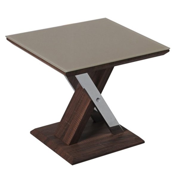 Cudahy Khaki Glass End Table With Dark Wooden Base | Bed Sava