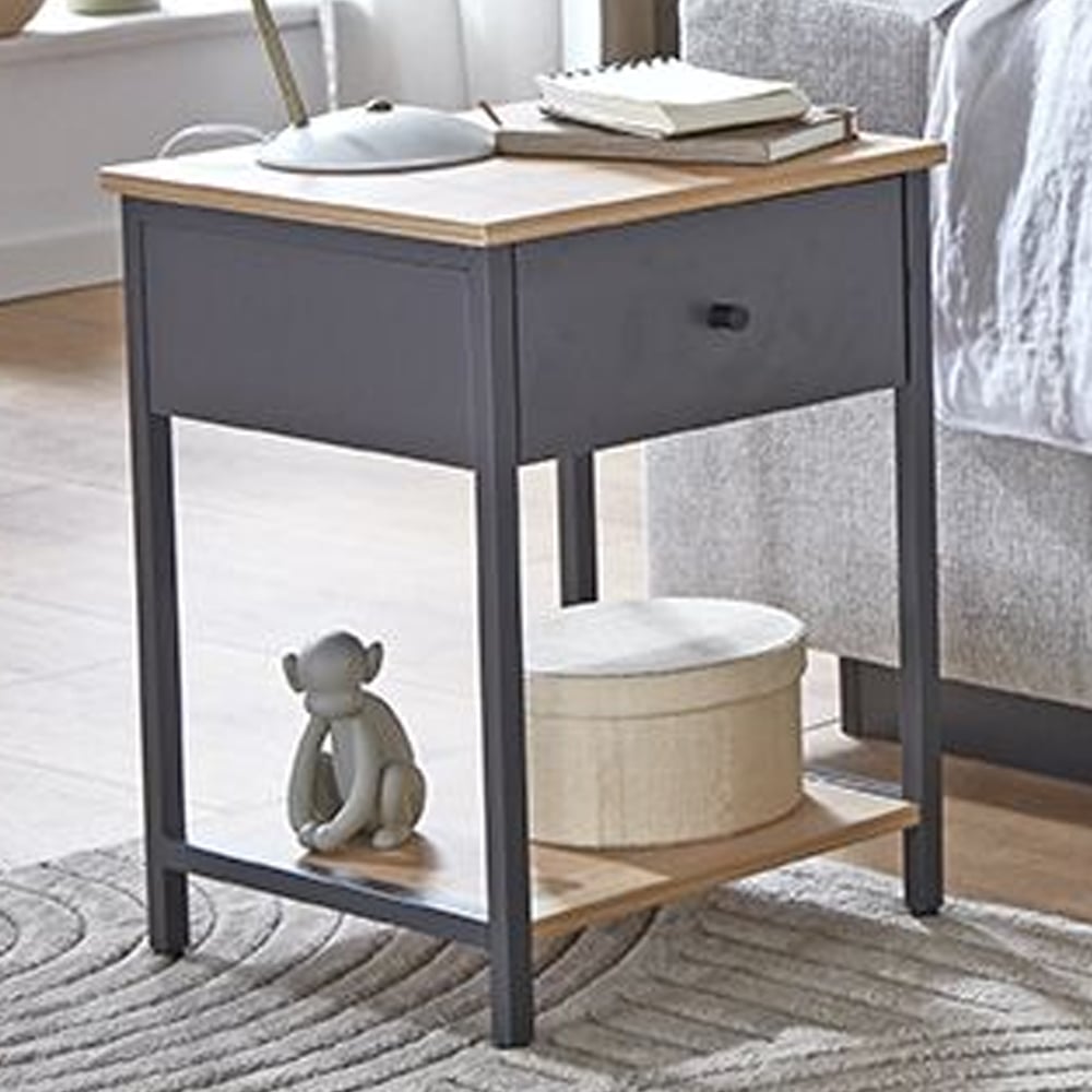 Cullman Wooden End Table With 1 Drawer In Anthracite Oak