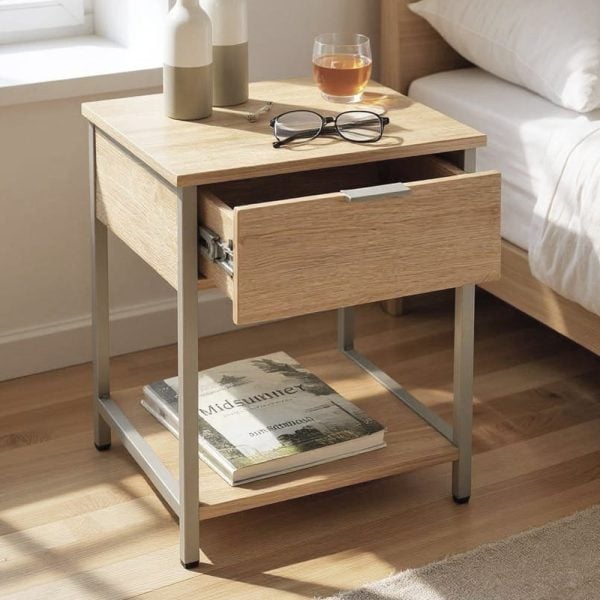 Cullman Wooden End Table With 1 Drawer In Grey Oak | Bed Sava