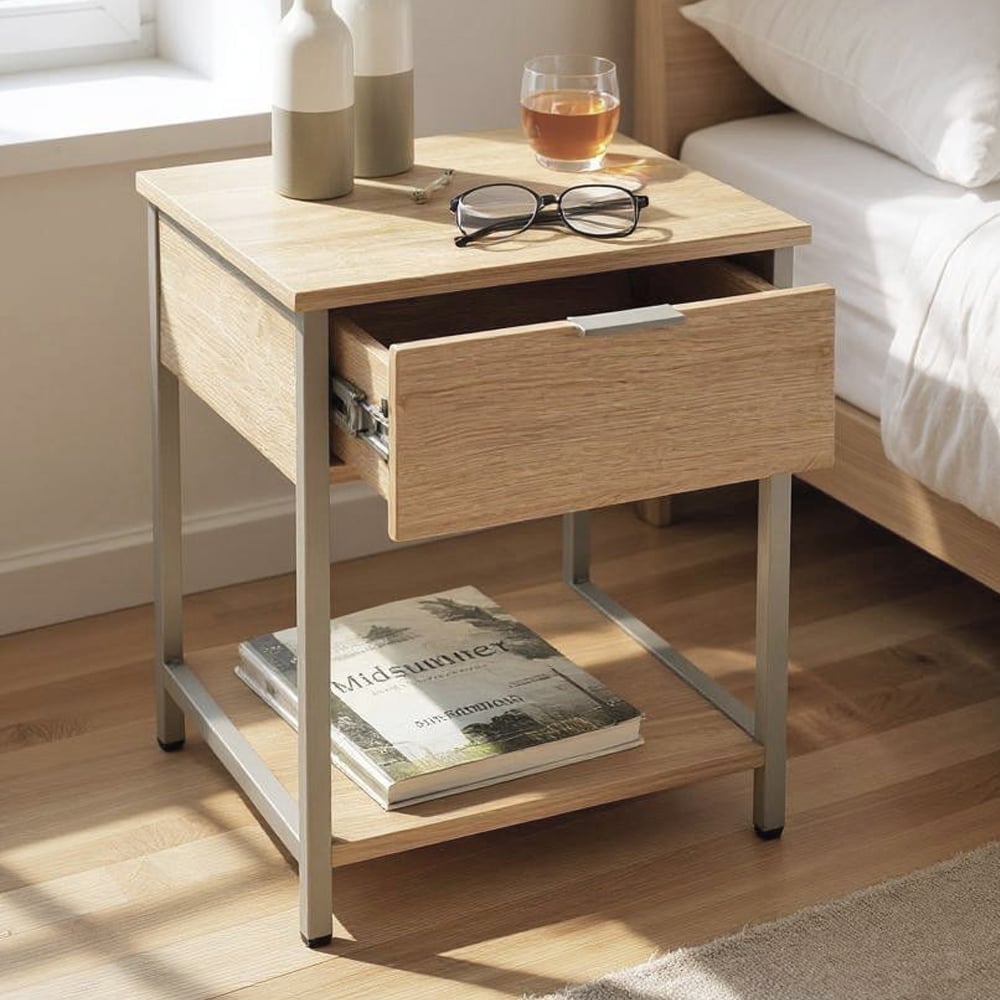 Cullman Wooden End Table With 1 Drawer In Grey Oak