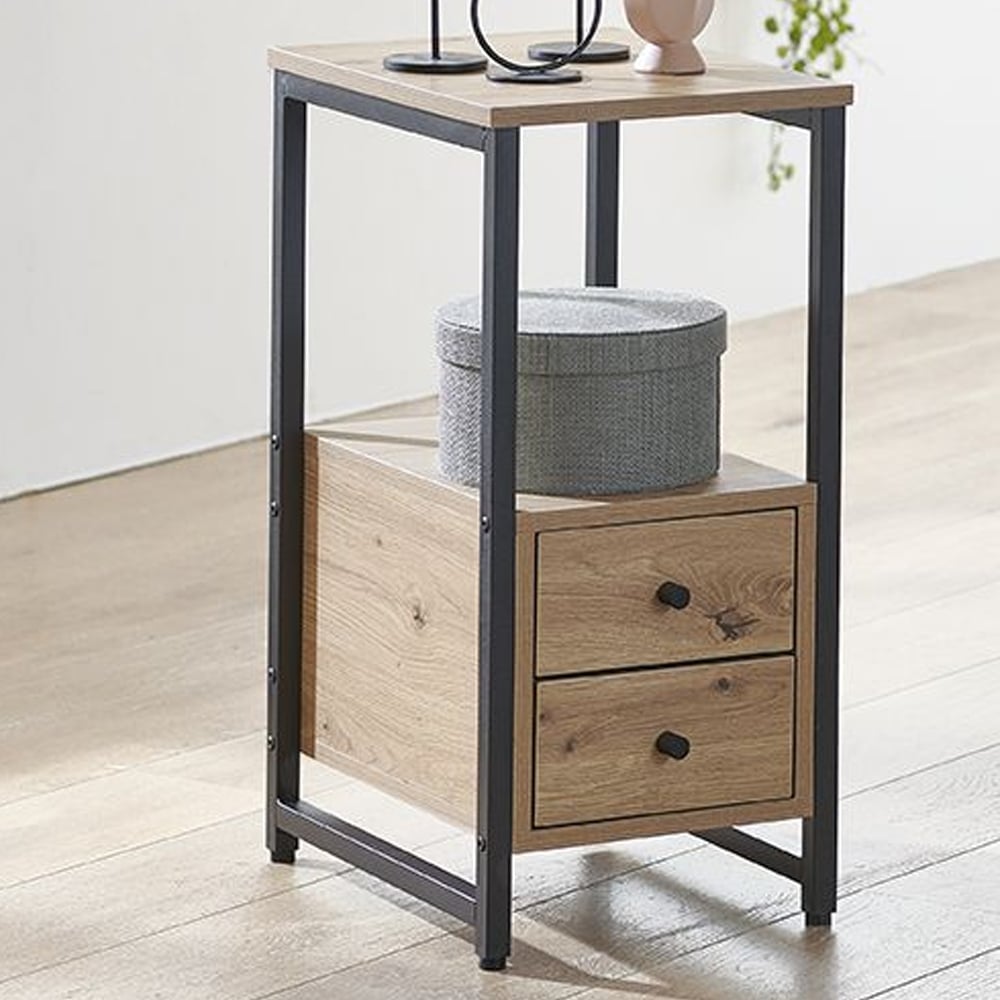 Cullman Wooden End Table With 2 Drawers In Black Oak