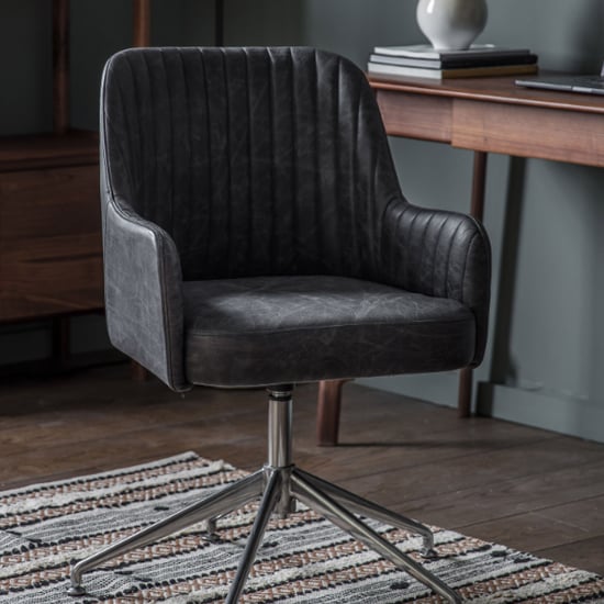 Canyon Swivel Leather Home And Office Chair In Antique Ebony | Bed Sava