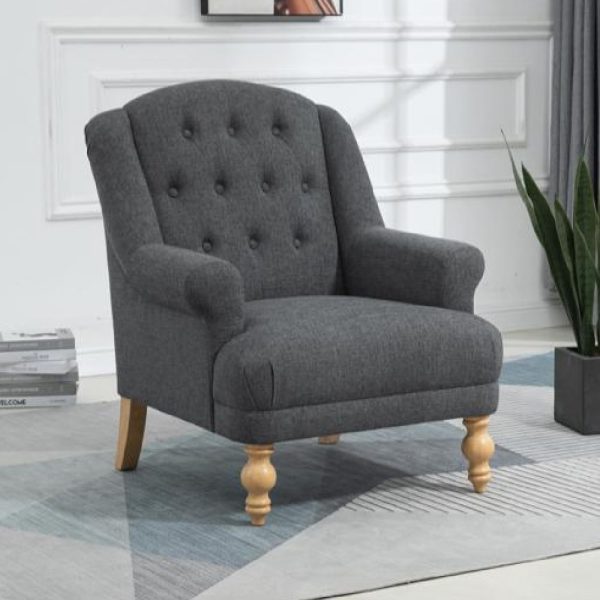 Cusco Fabric Accent Chair With Oak Legs In Dark Grey | Bed Sava