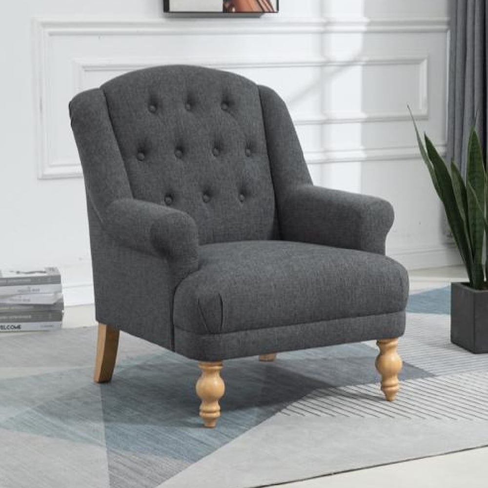 Cusco Fabric Accent Chair With Oak Legs In Dark Grey