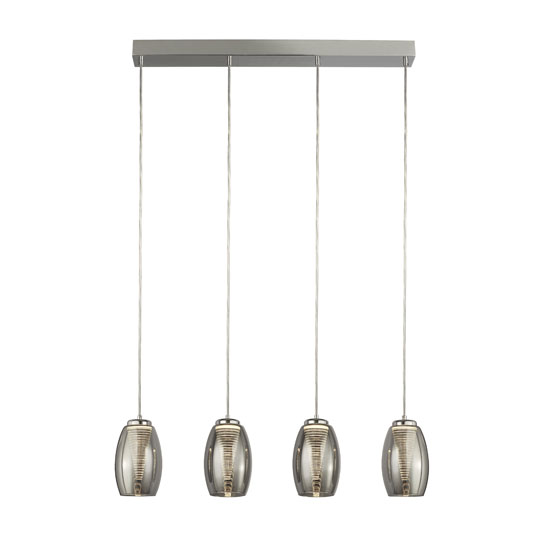 Cyclone Wall Hung Bar 4 Pendant Light With Smoked Glass