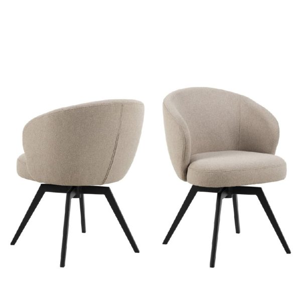 Dallas Beige Fabric Dining Chairs With Black Legs In Pair | Bed Sava