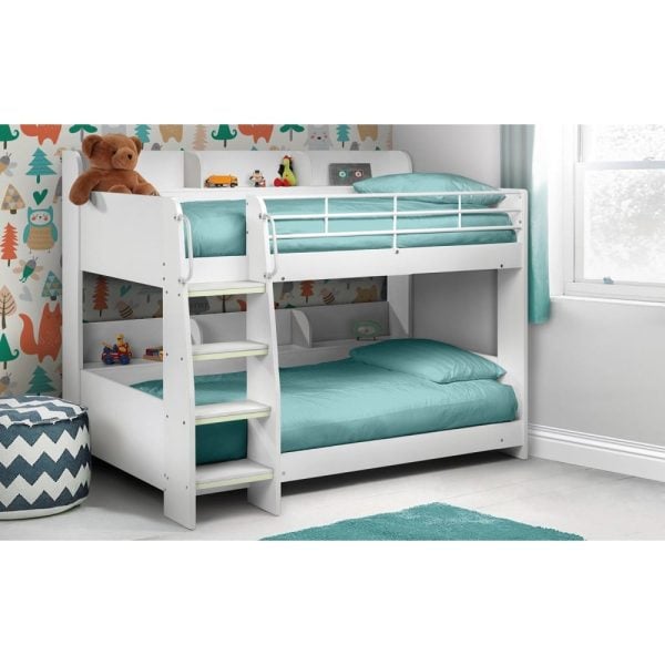 Dallyce Wooden Bunk Bed With Ladder In Matt White | Bed Sava