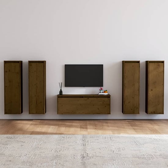 Danail Solid Pinewood Entertainment Unit In Honey Brown