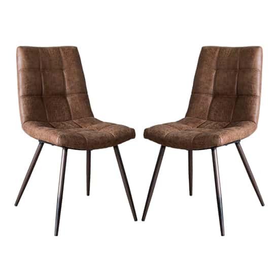 Danbury Brown Faux Leather Dining Chairs In Pair