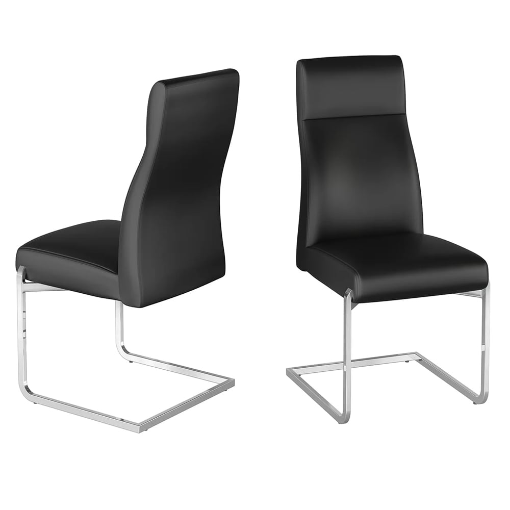 Dania Black Faux Leather Dining Chairs With Chrome Legs In Pair