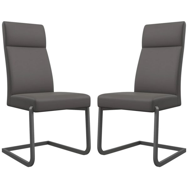 Dania Grey Faux Leather Dining Chairs With Grey Legs In Pair | Bed Sava