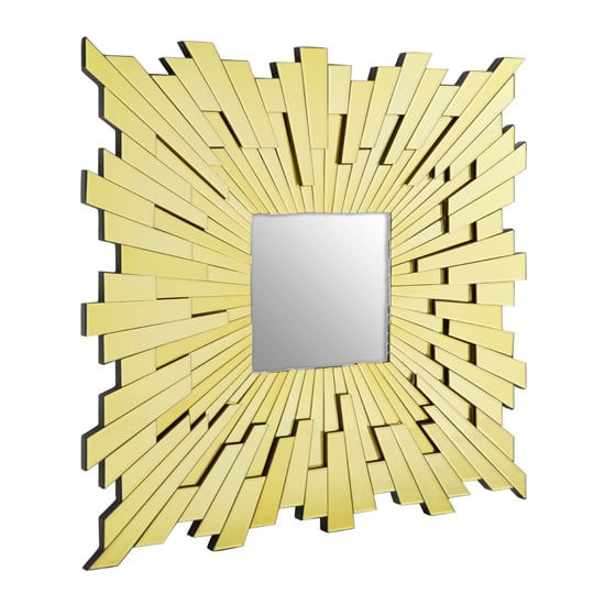 Dania Large Square Sunburst Design Wall Mirror In Gold | Bed Sava