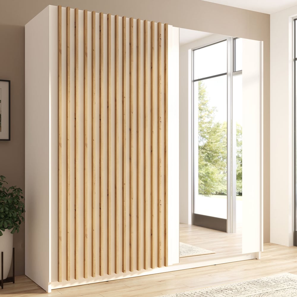 Dania Large Wooden Wardrobe With 2 Sliding Doors In White
