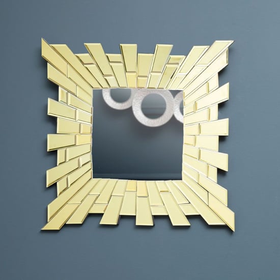 Dania Small Square Sunburst Design Wall Mirror In Gold | Bed Sava