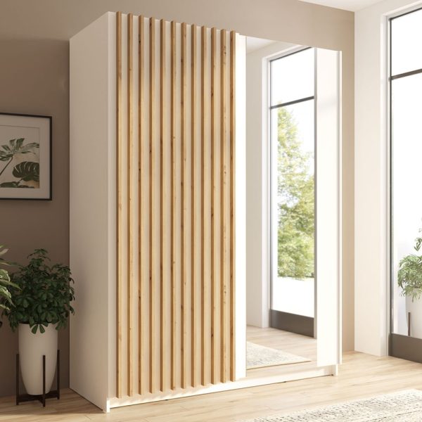 Dania Small Wooden Wardrobe With 2 Sliding Doors In White | Bed Sava