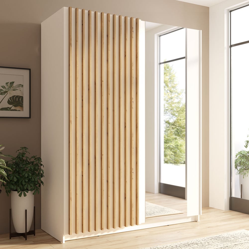 Dania Small Wooden Wardrobe With 2 Sliding Doors In White