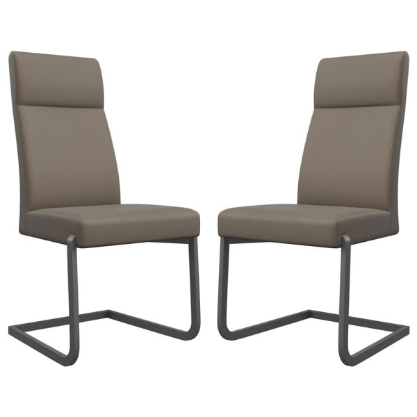 Dania Taupe Faux Leather Dining Chairs With Grey Legs In Pair | Bed Sava
