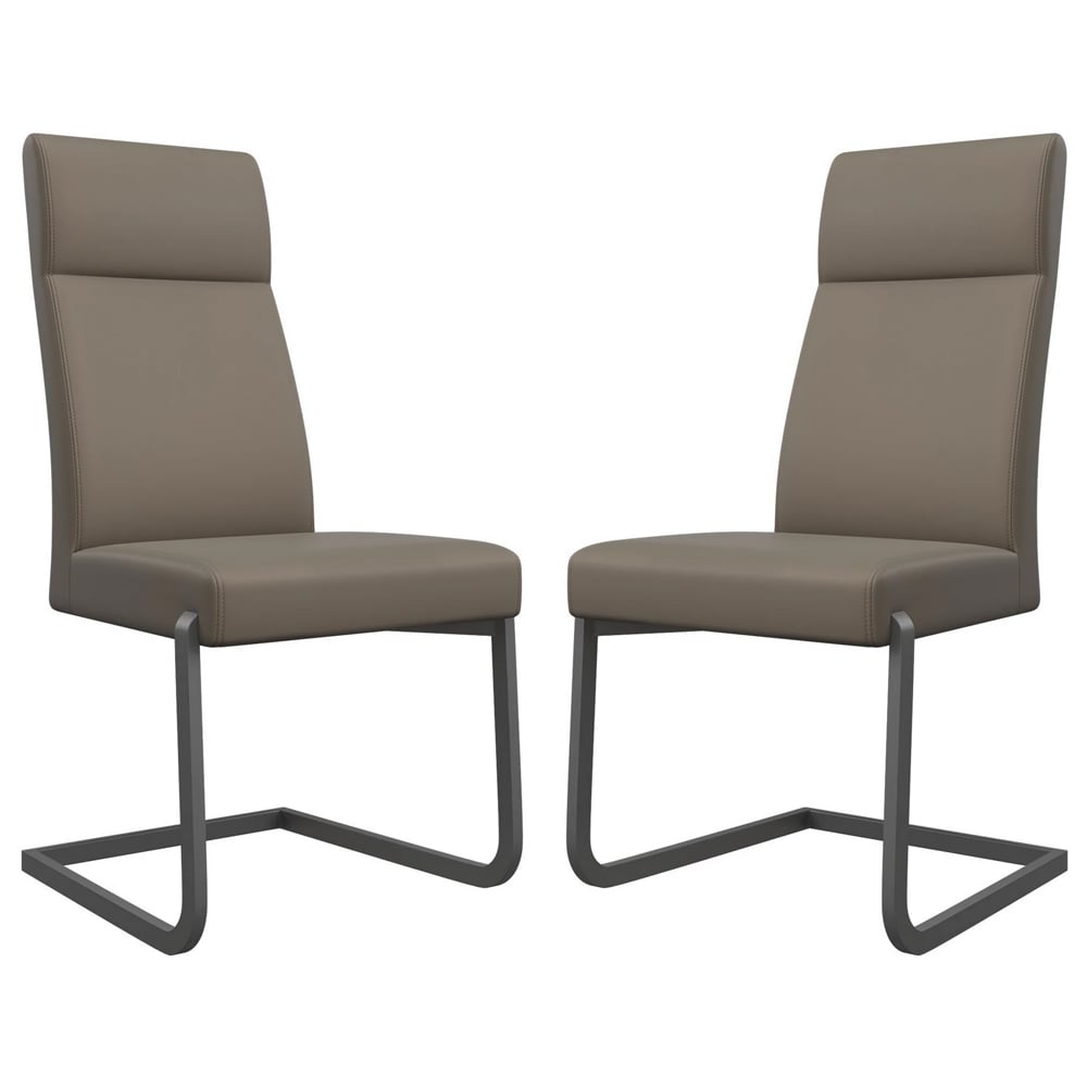 Dania Taupe Faux Leather Dining Chairs With Grey Legs In Pair