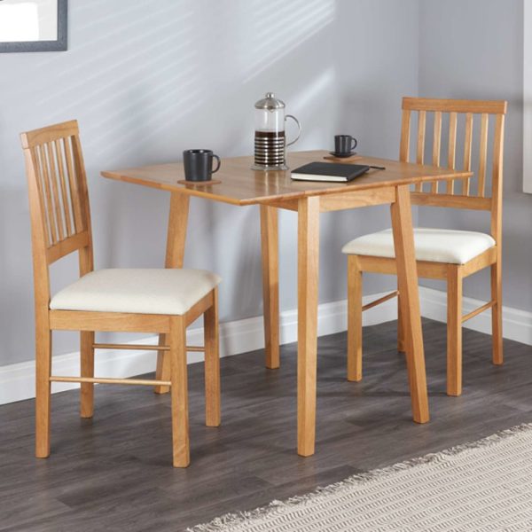 Dania Wooden Drop Leaf Dining Table With 2 Chairs In Oak | Bed Sava