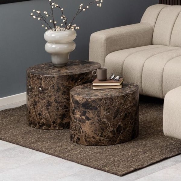 Dania Wooden Nesting Coffee Table In Brown Marble Effect | Bed Sava