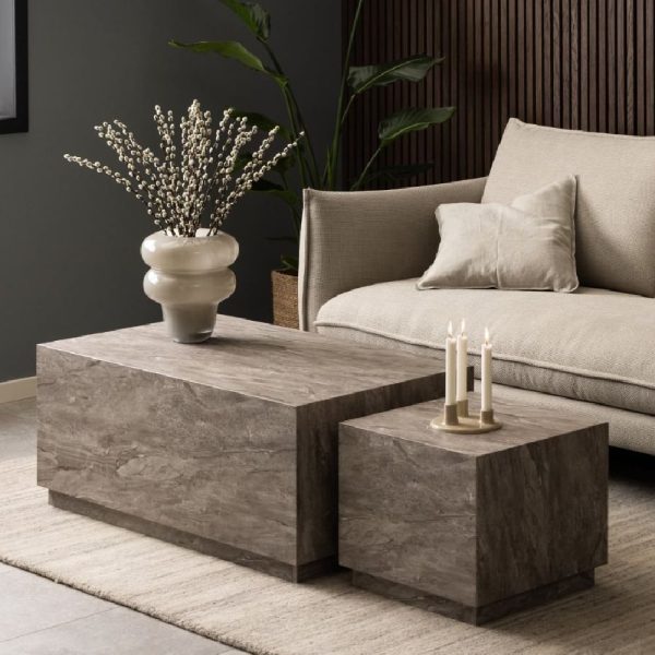Dania Wooden Set Of 2 Coffee Table In Grey Marble Effect | Bed Sava